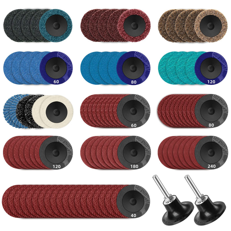 108Pcs Sanding Discs Set 2 inch Quick Change Disc with 1/4 inch Holder Surface Conditioning Disc for Die Grinder Surface Prep Strip Grind Polish Burr Finish Rust Paint Removal 108
