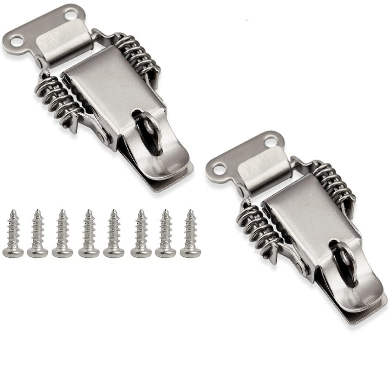 Heavy Duty Stainless Steel 304 Spring hasp Toolbox Toggle latches Lock Wood Suitcase Buckle Hinges Furniture Hardware Accessories w/Screws (2, L) 2 Large