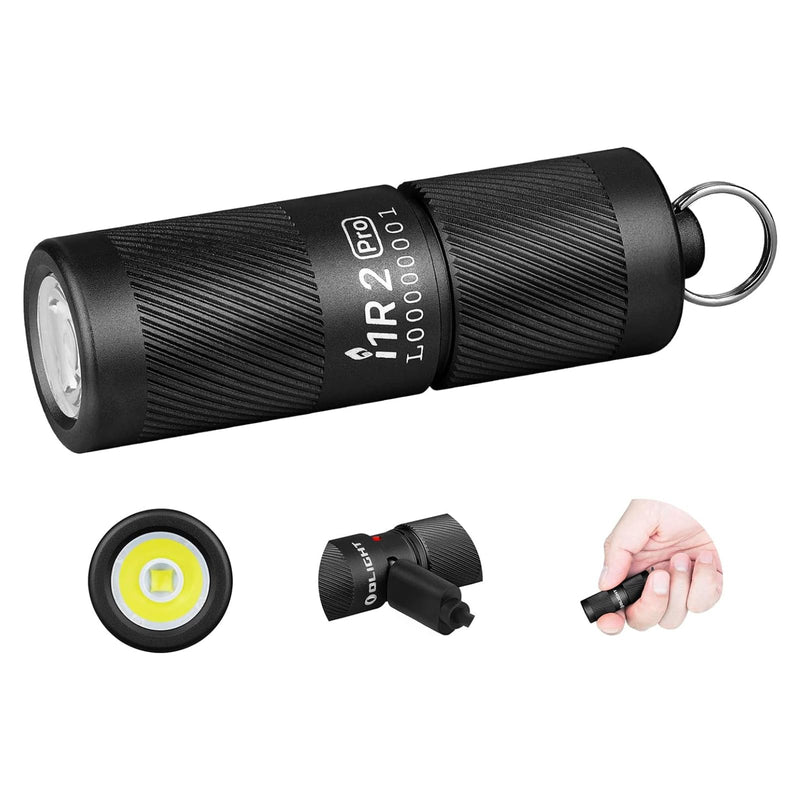 OLIGHT I1R 2 Pro Eos 180 Lumens EDC Rechargeable Keychain Flashlight, Powered by Built-in Rechargeable Battery with Type-C USB Cable, Slim Mini Handheld Light for Everyday Carry (Black) Standard Black