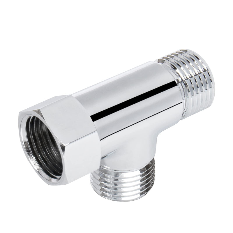 NearMoon Solid Brass G1/2" 3 Way Diverter Valve - Hose Fitting Tee, T Shape Adapter Connector for Angle Valve Hose, Bath Shower Arm, and Toilet Bidet Sprayer Faucet (Chrome Finish) Chrome Finish
