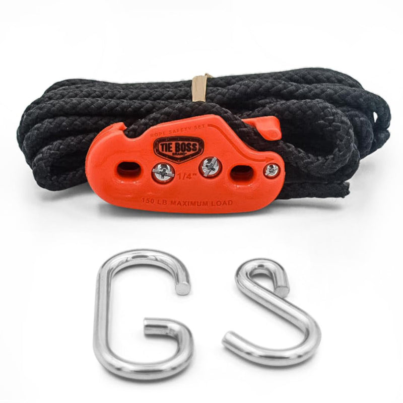 Tie Boss - 1/4 Inch, Medium Duty, (150 lbs Working Load Limit), Weather Resistant, Tie Down, Rope Tightening System, (w/15 ft Rope) (Pack of 1) (Orange) orange