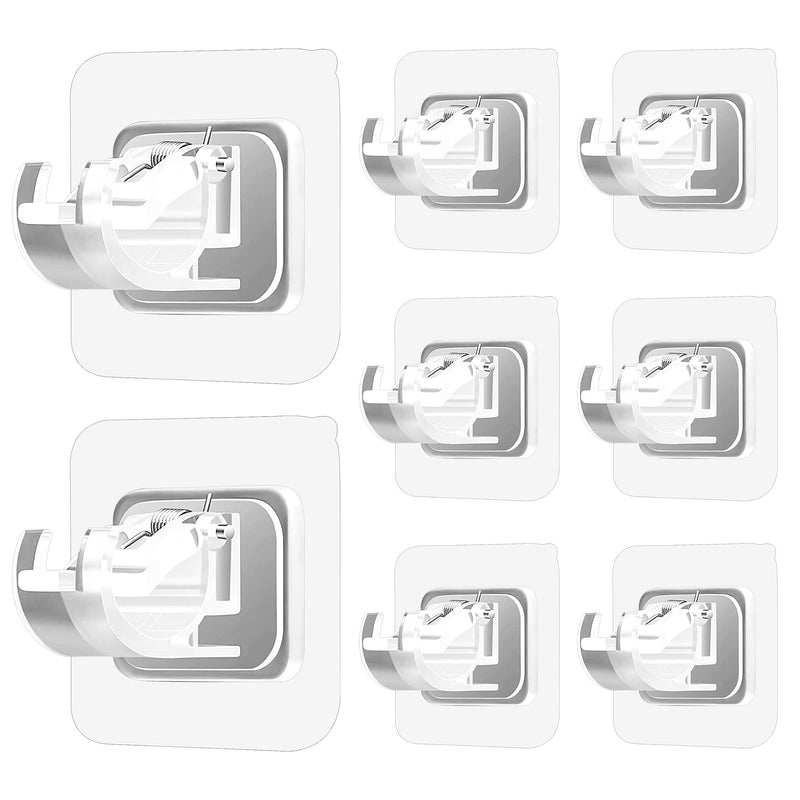 8PCS No Drill Curtain Rod Brackets No Drilling Self Adhesive Curtain Rod Holder Hooks Nail Free Adjustable Curtain Rod Hooks Curtain Hangers for Bathroom Kitchen Home Bathroom and Hotel (Transparent) 8 Tramsparent - NewNest Australia