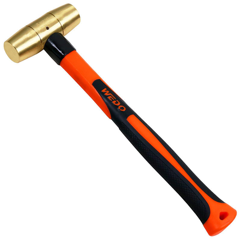 WEDO 16oz Brass Hammer,Solid Brass Mallet Hammer with Fiberglass Handle,Double Faced Head,Length 12"(310mm), Die-Forged, Corrosion Resistant, DIN Standard 1lb