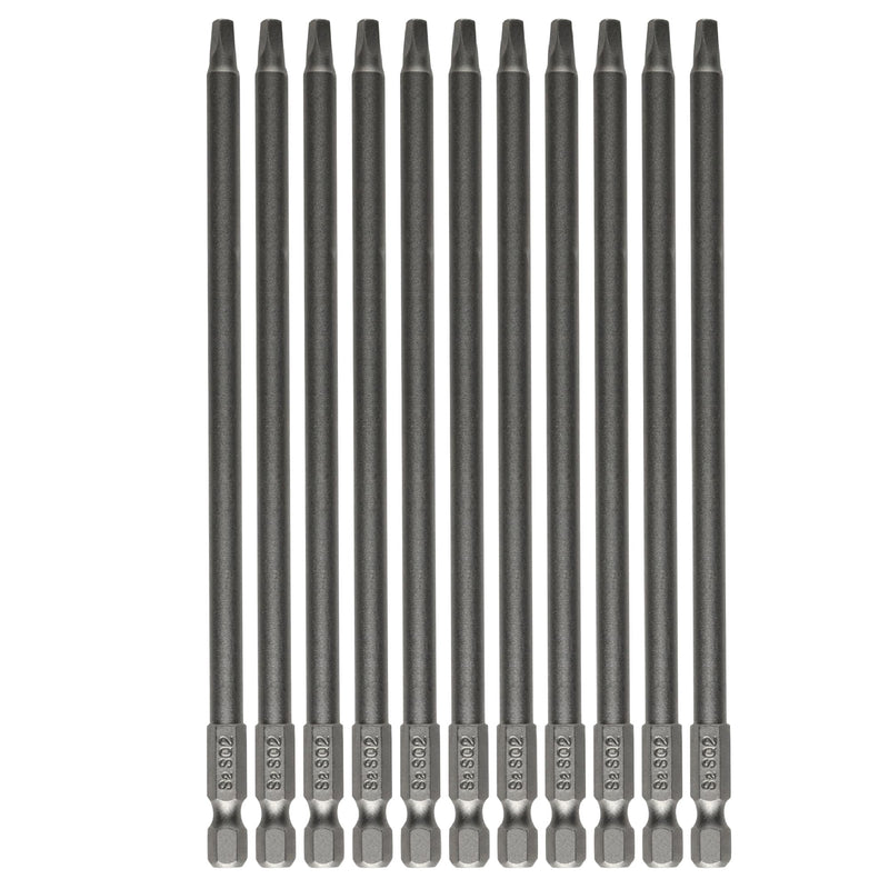 Square Head Screwdriver Bit Set 10PCS SQ2 1/4 Inch Hex Shank 6 Inch/150 mm S2 Steel with Magnetic for Power Screwdriver Drill Impact Driver 10 SQ / 6 inch