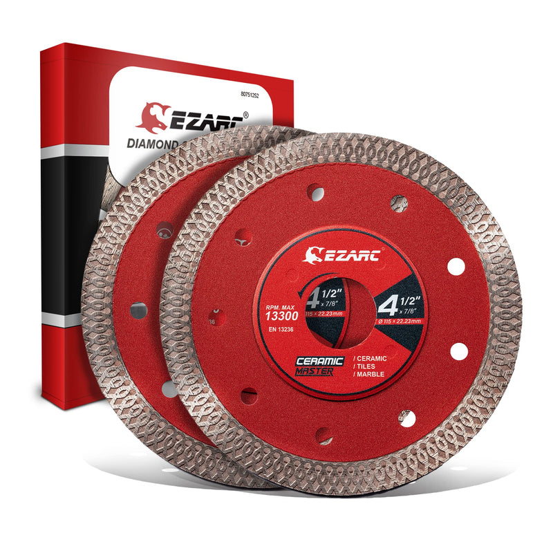 EZARC 4-1/2 inch Super Thin Diamond Blade, Diamond Saw Blades for Angle Grinder, 4.5" Tile Blade for Smooth Cutting Porcelain Ceramic Granite Marble Tile (2-Pack) 4.5 Inch 2