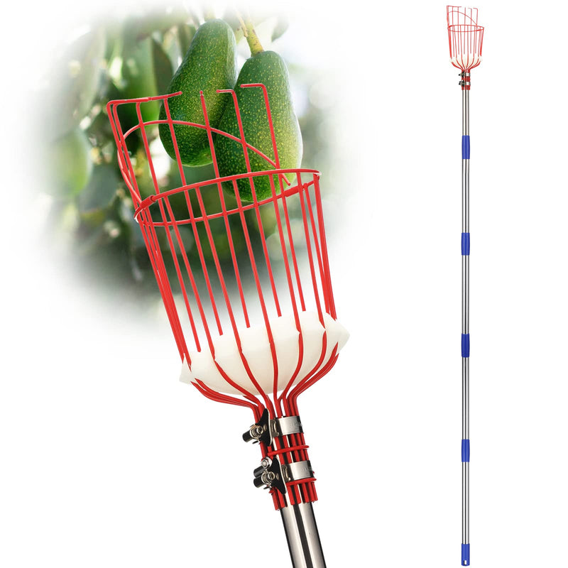 DonSail Fruit Picker Pole Tool with Basket Telescoping Long Handle, 35-65 Inch Adjustable Apple Orange Picker Pole Tool with Basket for Avocado Acorn Lemon Pear Mango Tree Picker 35-65"