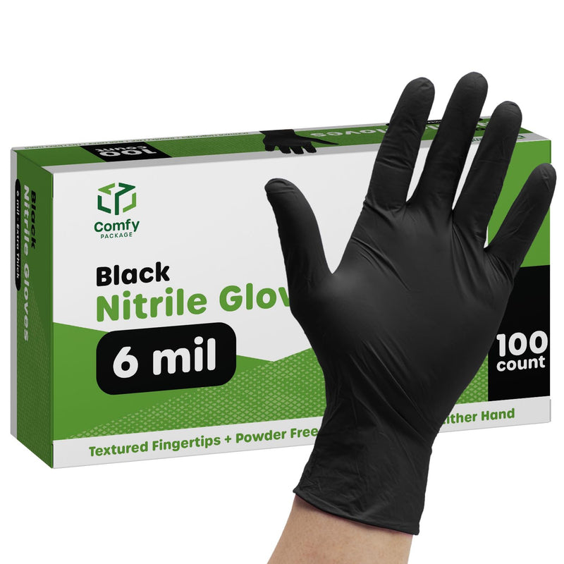 Comfy Package Black Nitrile HEAVY DUTY 6 Mil. Chemical Resistance, Latex & Powder Free, Textured Fingertips Disposable Gloves 100 Large - NewNest Australia