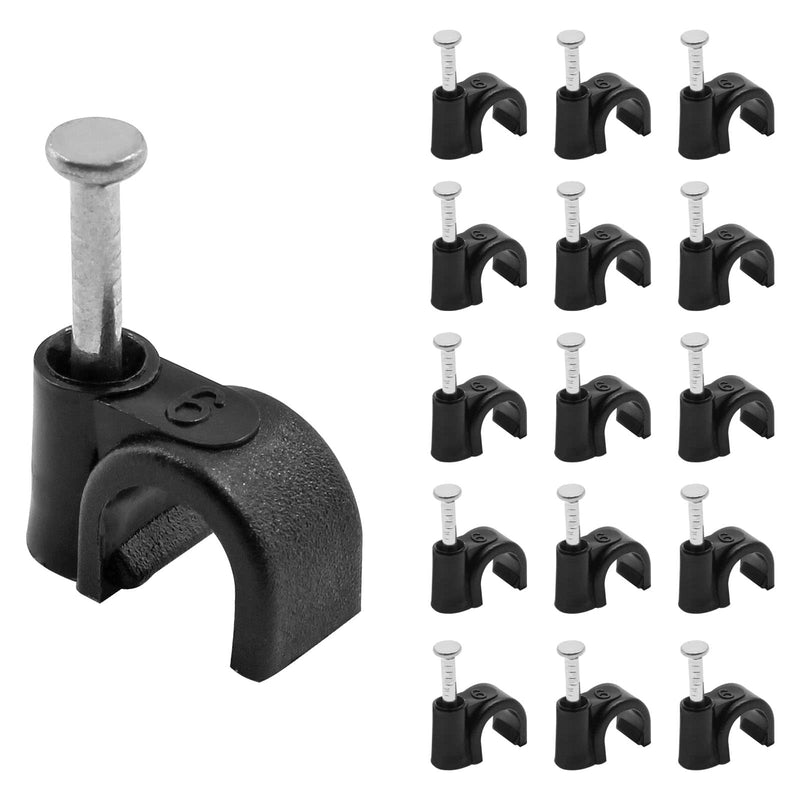 200pcs 1/4" / 6mm Half Clamp J-Hook with Nail, Nail in Cable Clips Ethernet Cable Nails Tacks Clips, Black 1/4" / 6mm, 200 PCS