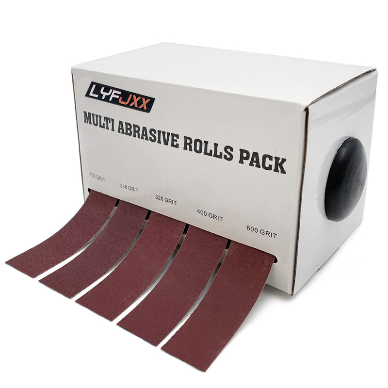 Emery Cloth Roll, 5 Grits Abrasive Sand Paper Set, 150 240 320 400 600 Grit Sandpaper Rolls for Wood Metal Polishing with Dispenser, Each Roll (6M) 5roll 6m