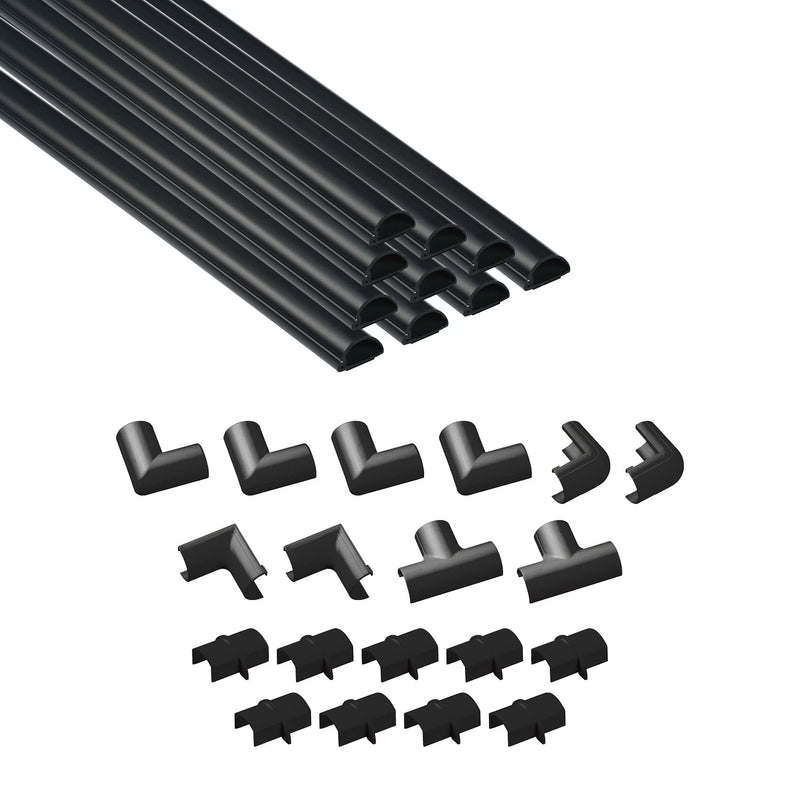 D-Line 157in Cord Hider Kit, Patented Cable Cover, Hide Wires on Wall, Channel for TV Mount Cords, Raceway Wire Hiders, Paintable, Adhesive, Half Round, 10x 0.78in W x 0.39in H x 15.7in L, Black 0.78in (W) x 0.39in (H)