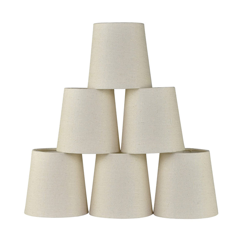 LAMPWELL VALO Clip-on Chandelier Fabric Lamp Shades,Set of 6,Small Barrel,5.2"×4"×H5.2",Linen, Handmade,Traditional Decorative,ONLY FOR CANDLE BULB,Beige Beige