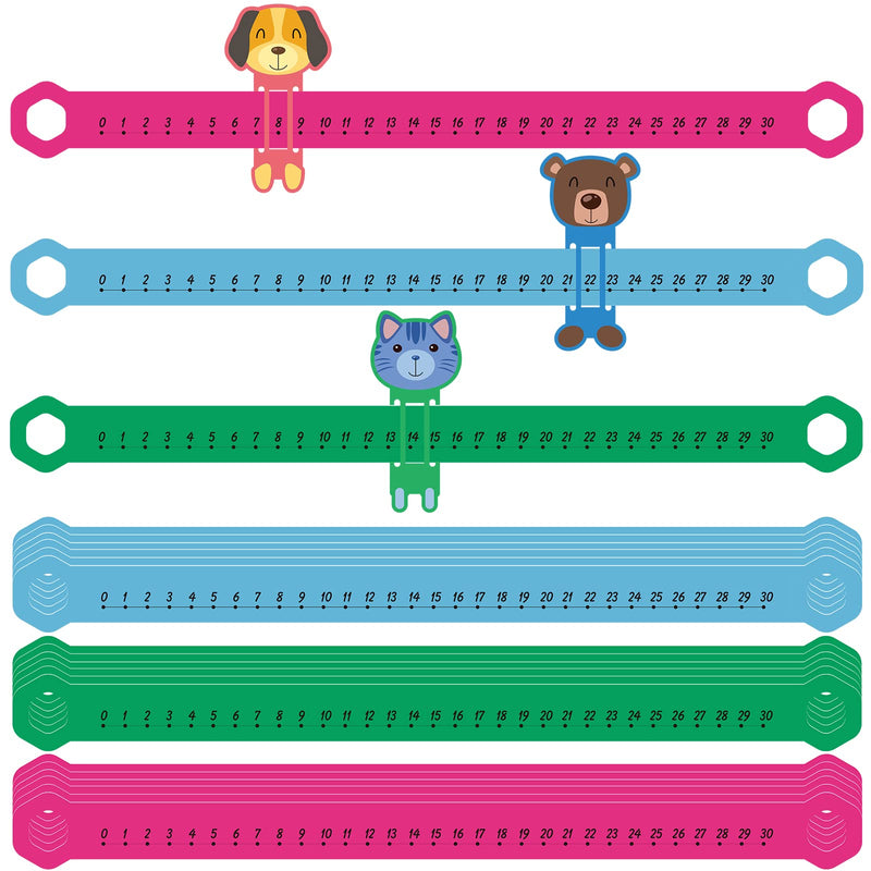 24 Pcs Slide and Learn Number Line 16.5 x 1.5 Inch PVC Number Line for Student, 0 to 30 Math Number Line Animal Positive Integers Number Lines Childhood Education Materials for School (Bright Colors) Bright Colors