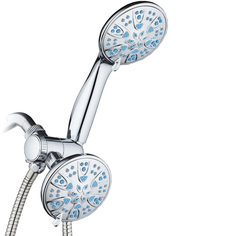 AquaDance for California - Premium High Pressure Antimicrobial 30-setting 3 Way Dual Handheld Shower Head Combo, Stainless Steel Hose, Water Diverter - Chrome Finish 1.8 Gallons Per Minute Chrome / Aqua Blue Jets