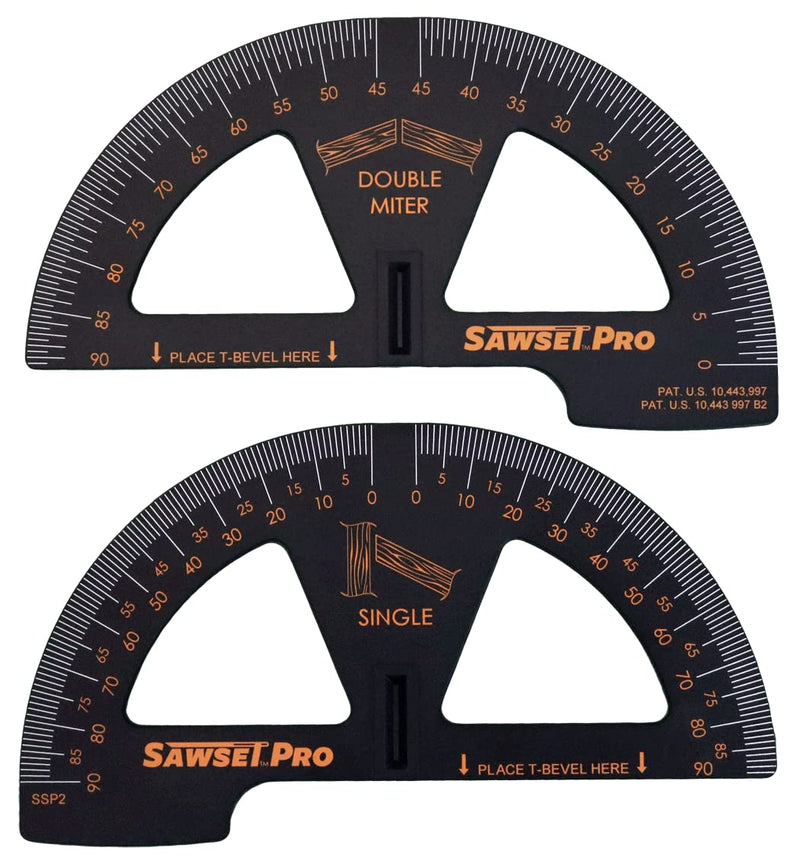 Miter Saw Protractor SAWSET PRO. Patented No Math Scales. Large Scales are The Key to Accuracy. In Size Matters! In ABS Plastic.