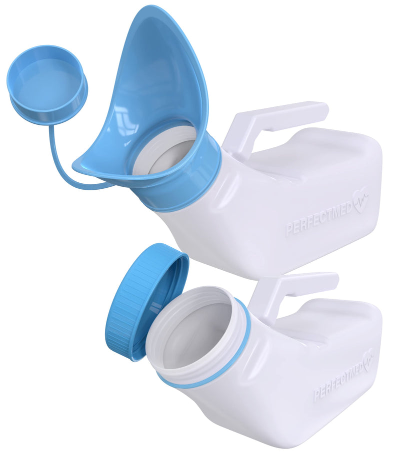 Female Urinal Spill Proof 32 oz (2 Pack)- Urinal for Women & Men - Pee Funnel - Unisex Bed Pan - Portable Urinals for Women - Sturdy Female Urination Device for Car Travel, Road Trip Essentials Pack of 2