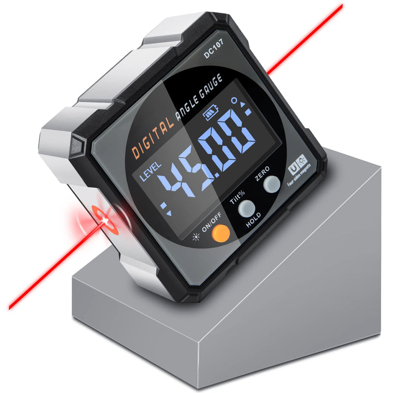 Digital Angle Finder with Electronic Laser - 4-side Strong Magnetic Angle Gauge, Cube Inclinometer with Backlight, Table Saw Miter Protractor, Woodworking Measuring Tool, Level Box for Hanging Grey
