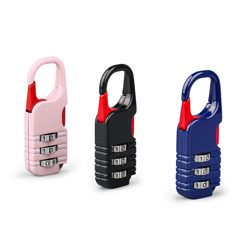 Mini Padlock, BARRYSAIL 3 Pcs Small Locks Set with 3 Digits Combination for Kids Diary Backpack Zipper (Black+Blue+Pink) Black+Blue+Pink