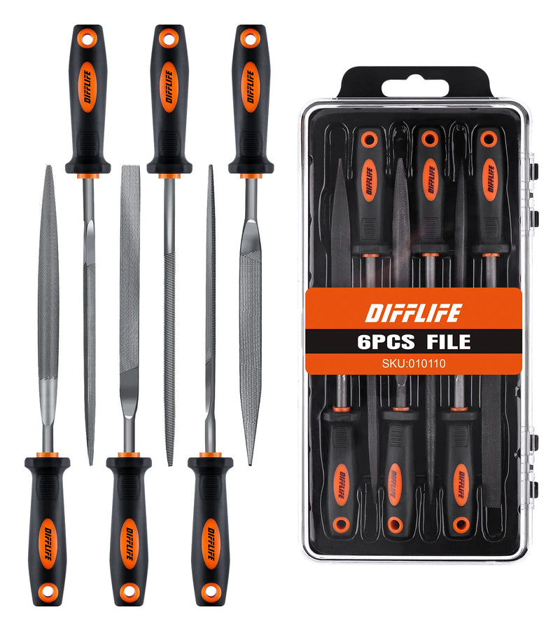 7'' Needle File Set (Carbon Steel 6 Piece-Set) File Handles, Hardened Alloy Strength Steel - Set Includes Flat, Flat Warding, Square, Triangular, Round, and Half-Round File (6-Piece) 7'' File Set- 6 Piece