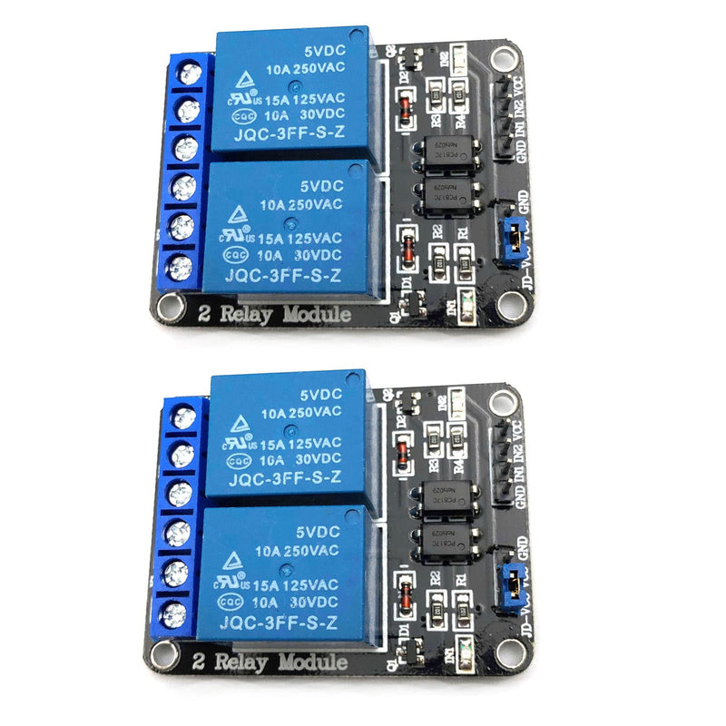 FainWan 2pcs 2 Channel Relay Module with Optocoupler 5V Active Low Level Amplifier Trigger JD-VCC Relay Power VCC Power