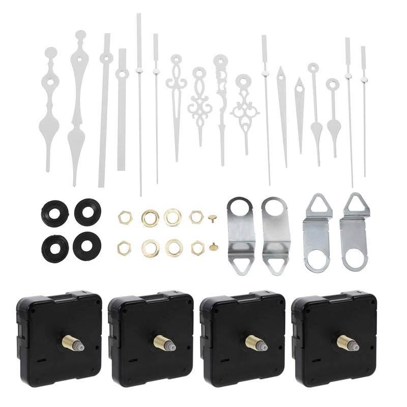 DOITOOL 4 Set White Clock Hands and Motor Kit, Quartz Long Shaft Clock Mechanism Replacement, Silent Sweep Motor, Battery Operated Movement for Repair DIY Parts