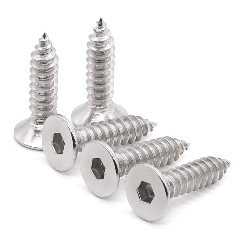 Glvaner (60 pcs) M4 x 20mm Flat Head Socket Cap Self Tapping Screws Wood Screws 304 Stainless Steel 18-8 Full Thread Coverage Sheet Metal Screw 60