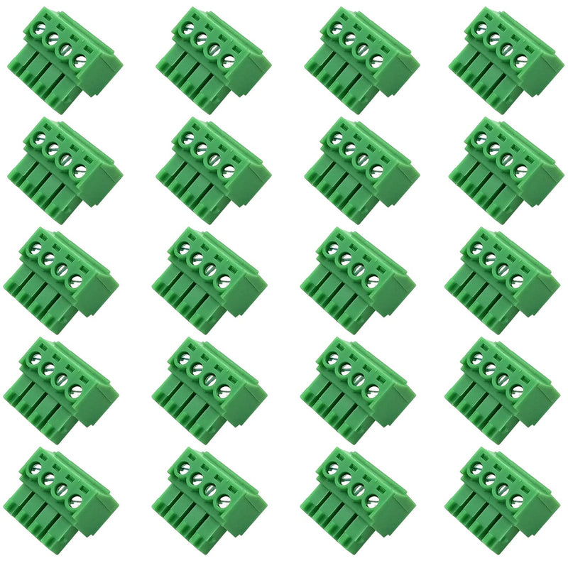 20PCS 4 Pin 3.5mm Pitch PCB Green Pluggable Terminal Block Connector with Separate Screw Hole (20Pcs 4P 3.5MM) 20PCS 4 Pin 3.5mm