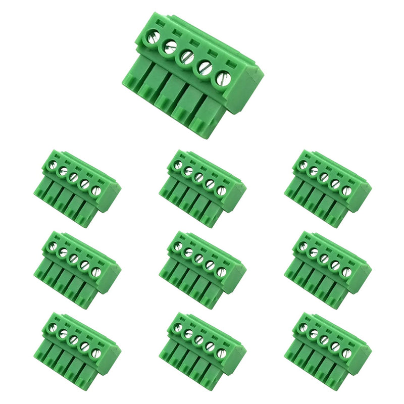 10PCS 5 Pin 3.5mm Pitch PCB Green Pluggable Terminal Block Connector with Separate Screw Hole (10Pcs 5P 3.5MM) 10PCS 5 Pin 3.5mm