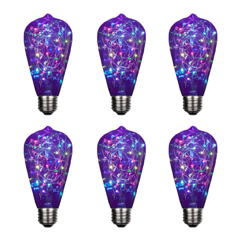 3W ST64 Fairy Light Filaments Bulbs E26 Edison Night Lights RGB Light Copper Wire Starry Lights for Pendant Light Fixtures Bedroom Living Room Christmas Wedding Clear Plastic,6 Pack