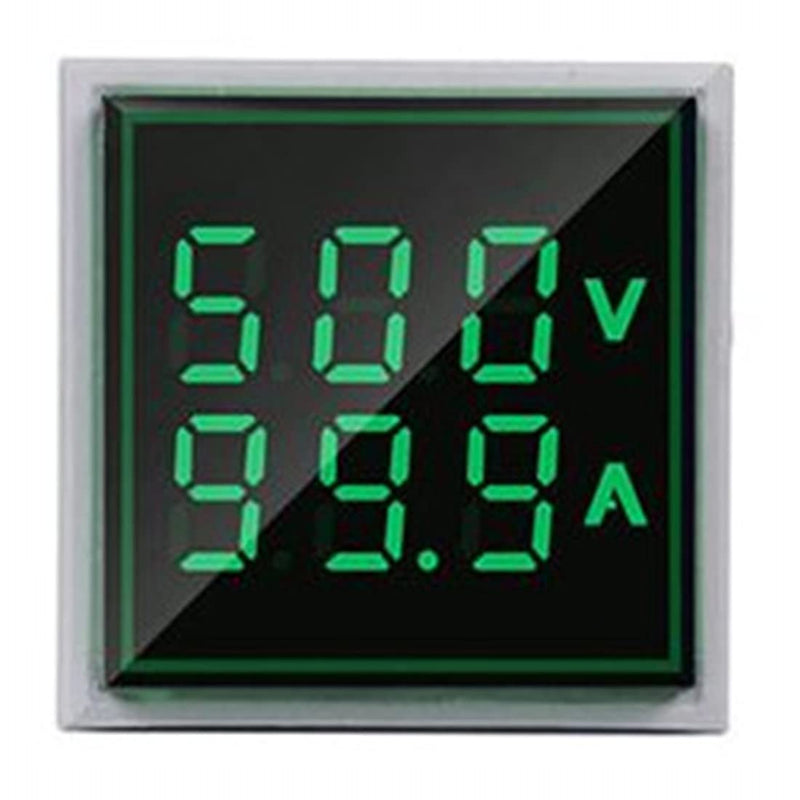 AC Current and Voltage Indicator with Two-Digit Display, 22mm Square Head LED Multi-Function Measuring Instrument Monitor (Green) Green