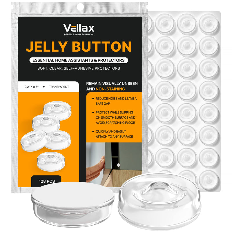 Vellax Self Adhesive Cabinet Door Bumpers - 128 pcs Sticky Silicone Clear Sound Dampening Rubber Bumpers - Cabinet Bumpers for Wall Protection, Kitchen Furniture, Decor, Drawer Stops SB-05P 128 Pcs - 0.5" x 0.2"