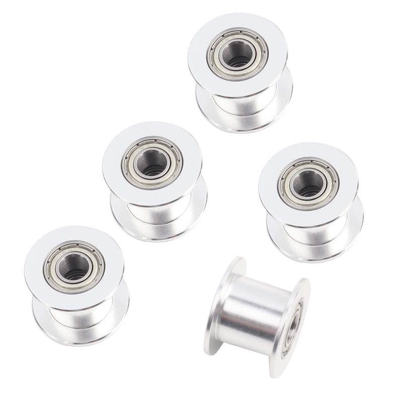 Gt2 Idler Pulley 10mm, 5 Pcs Toothless Bore 5mm Aluminum Aloy Timing Belt Drive Pulley for 3d Printer 10mm Width Timing Belt, Belt Tensioner Pulley Without Teeth
