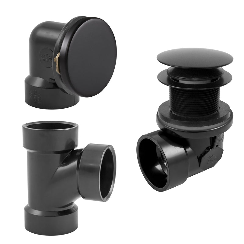 Westbrass D593ARK-62 Plumber's Pack Bath Waste Assembly with Tip-Toe Drain Plug, Illusionary Overflow Faceplate and Sch. 40 ABS Elbows, Matte Black