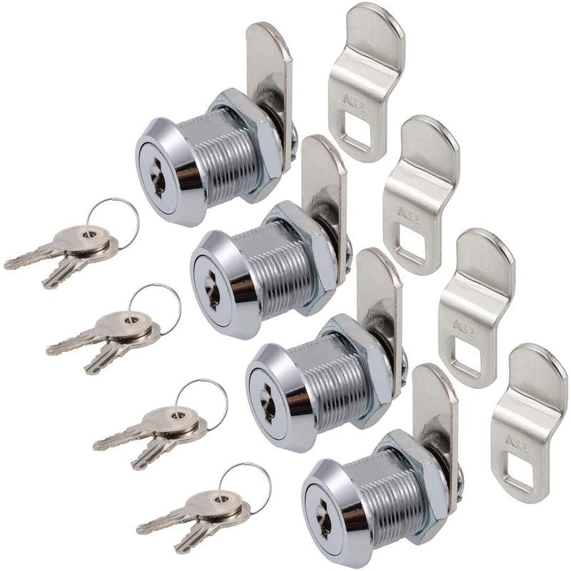 WOOCH Cabinet Cam Lock, 5/8 Inch Keyed Alike Cam Locks Secure File Drawer Door Mailbox Tool Box Dresser RV Cylinder Replacement Lock Hardware, Fits on 1/2" Max Panel Thickness (4 Pack) Chrome Finish 4 5/8 Inch Offset