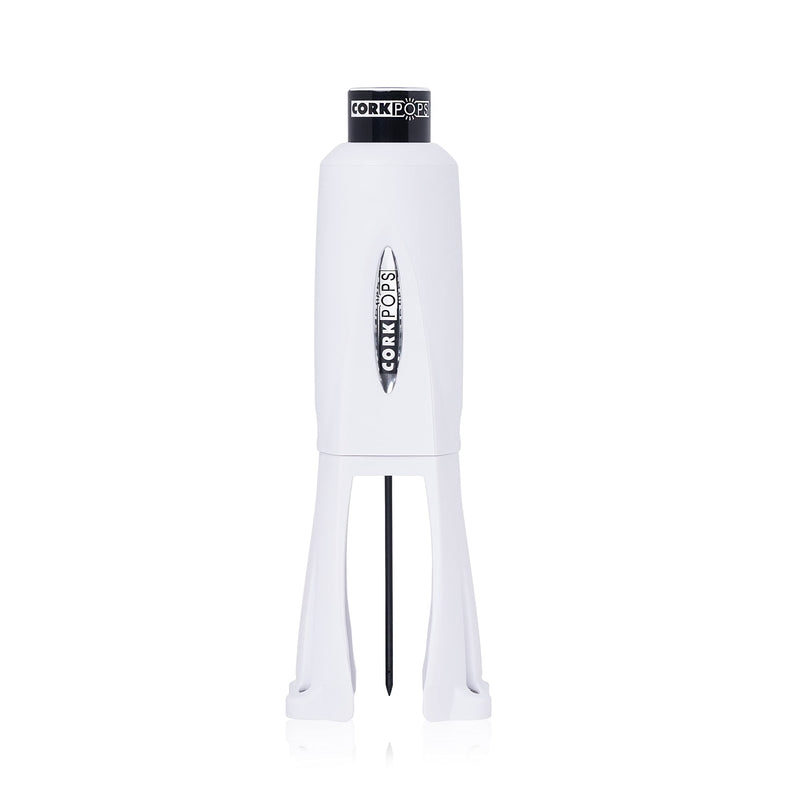 Cork Pops Legacy Wine Opener Built-in 4-Blade Foil Cutter Safe Cork Removal, Effortless Push Button Use, Needle Guard for Safety, Low-Pressure Cartridge Opens Up To 60 (White, With 1 Cartridge) White