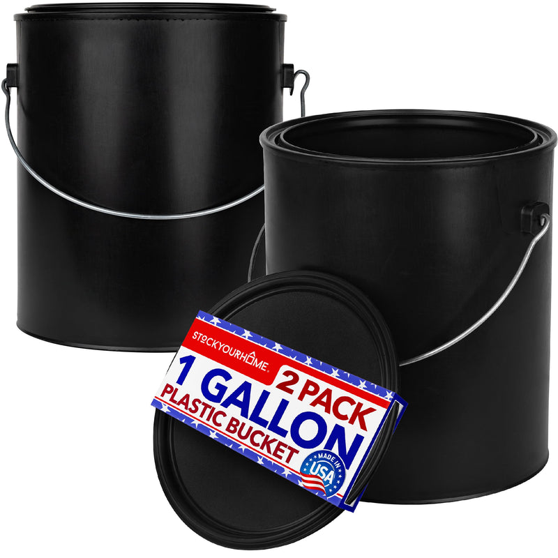 All-Plastic Paint Can (2 Pack) - Gallon Bucket with Metal Handle - Small Bucket with Airtight Seal - Rust Proof Plastic Paint Container with Lid - Reusable Paint Storage Container - Stock Your Home 2