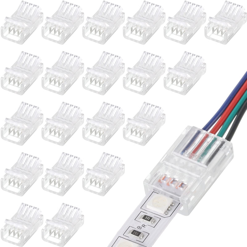 Flutesan 20 Pcs 4 Pin 10 mm LED Strip Connector RGB Lights Waterproof Adapter 22 AWG Wires Connector for Strip Light Unwired Gapless Track 5v 12v 24v 4 Pin, 10 mm