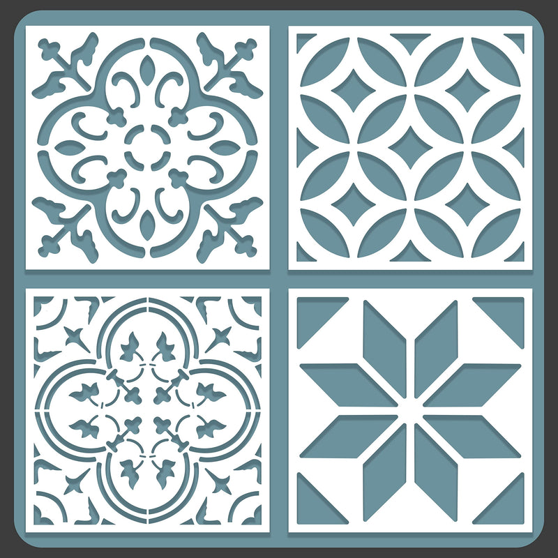 STENCILOGY® / 4 pcs. 12 x 12 Inches/Tile Stencil Set, Reusable Tile Stencils Set for Painting, Furniture, Floor/Household Paint Wall Stencils (12x12 inches) 12x12 inches