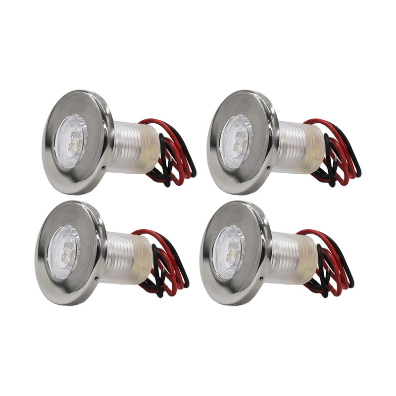 MARINE CITY Round Snap-in Flush Courtesy LED Light White, Waterproof, 1-1/2”, 304 Stainless Steel Ring, Corrosion-Resistant, 12V, IP68, for Boats, Yachts, Marine Accessories 4 Pcs