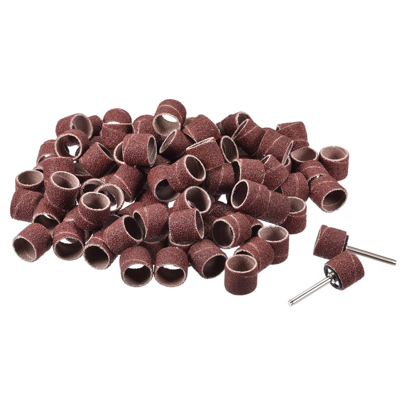 uxcell 100 Pcs 1/2 Inch Sanding Sleeves Sandpaper Set 80 Grit with 2 Pcs 1/8 Inch Drum Mandrels for Rotary Tools
