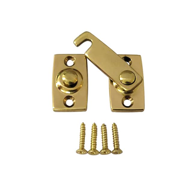 QCAA Solid Brass Shutter Bar/Door Latch, 7/8" x 2-3/32", Polish Brass, 1 Pack, Made in Taiwan Polished Brass