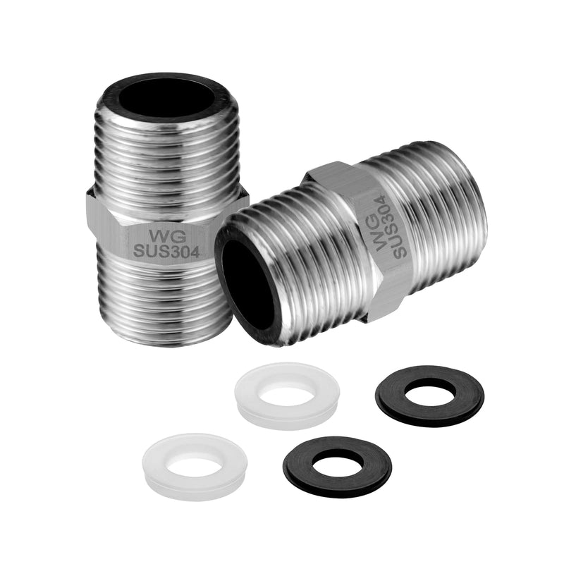 OFFO Shower Hose Extension Adapter, G1/2 to G1/2 Shower Hose Extender Fitting Shower Hose Extra Long Joint, Used to Connect Two Hoses Garden Hose, Solid Stainless Steel, 2 Pcs