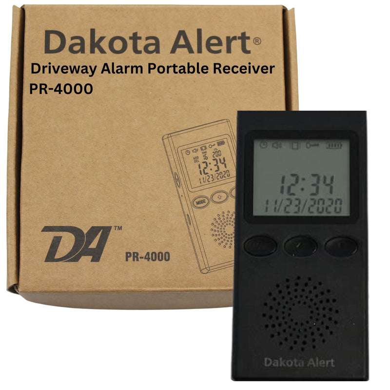Wireless Driveway Alarm Portable Receiver PR-4000 - Compatible with Dakota Alert 4000 Transmitters | Battery-Powered Monitor Comes with USB Charger & Belt Clip, Driveway Alarms Wireless