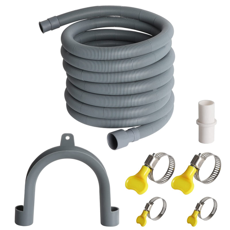 Universal Washing Machine Drain Hose Extension Kit Includes 23FT Corrugated and Flexible Washing Machine Drain Hose Replacement, U-Bend Hose Holder, Extension Adapter and 4 Pieces Clamps (23) 23 Feet