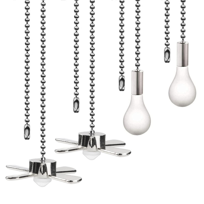 Ceiling Fan Pull Chain Fan Pulls 4PCS Light Fan Pattern Pull Chain Extension Fan Decorative 12 Inch Fan Pulls Set with Connector for Ceiling Fan Light,Living Room Bathroom Toilet Fan Ceiling Light Matte-Nickel