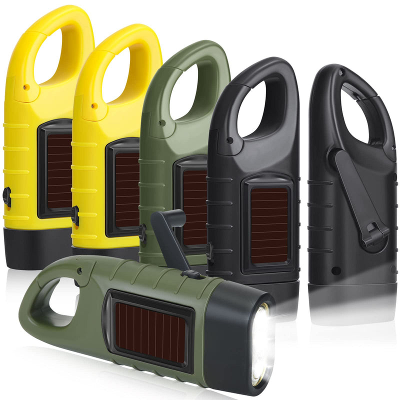 Mudder 6 Pcs Hand Crank Solar Powered Flashlights Emergency Rechargeable LED Handheld Flashlights for Survival Gear Outdoor Sports Camping Hiking Backpack Safety(Green Yellow Black) Green Yellow Black