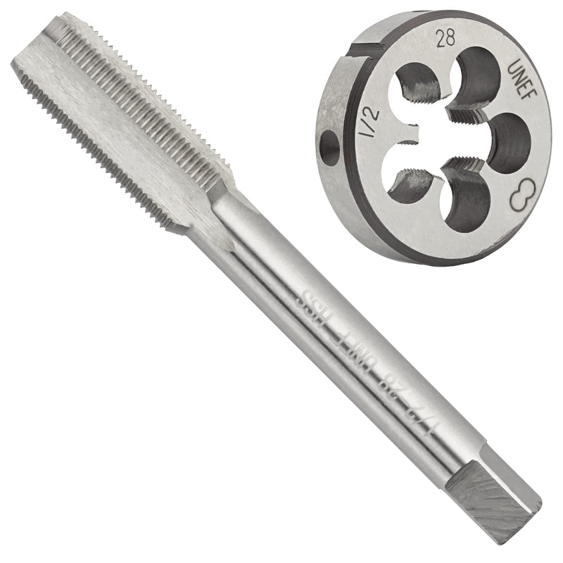 1/2"-28 UNEF HSS Tap And Die Set, 1/2 x 28 UNEF Machine Thread Tap And Round Thread Die Right Hand 1/2''-28 UNEF