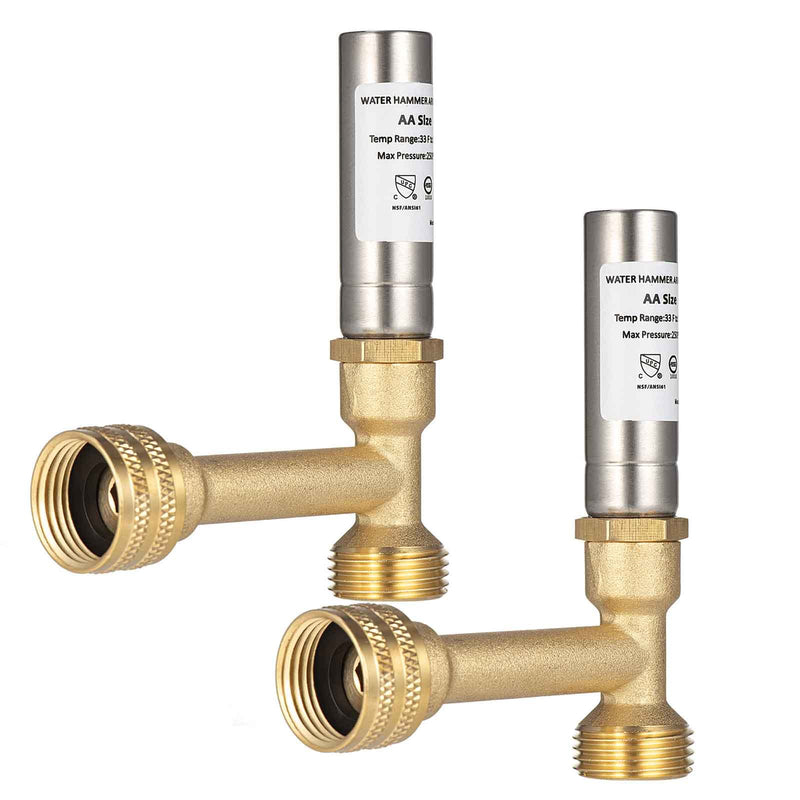 (2 Pack) Lidertik Water Hammer Arrestor Washing Machine 3/4, Absorb Shock and Reduce Noise, Laundry Washer Knock Valve Garden Hose Air Inline Sink Dishwasher LI-Y241-11-11(2 PACK) Y-Stainless steel-2 Pack