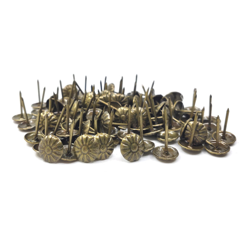 7/16''x 5/8'' Antique Brass Upholstery Nails Tacks, Metal Chrysanthemum Nails, Upholstery Nail Tack Stud, Decorative Tack Pushpins Doornail for Wood Furniture Decor 100Pcs (7/16''×5/8'', Bronze) 7/16"×5/8"