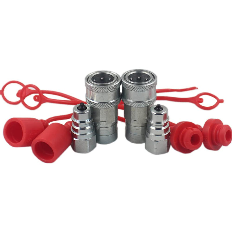 LSQ-PK-02 1/4" NPT Ag ISO 5675 Poppet Pioneer Style Hydraulic Quick Connect Coupler, w/Red Dust 2 Sets Ag Poppet 1/4'' NPT 2Sets
