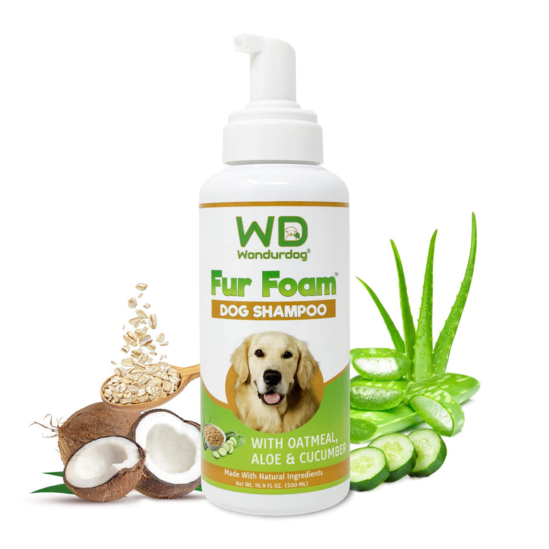 Fur Foam Dog Shampoo with Oatmeal, Coconut and Aloe. Hypoallergenic, Softens Coat, Moisturizes Dry Skin, Restores Shiny, Lathers from Bottle. (16.9oz) 16.9 oz - PawsPlanet Australia